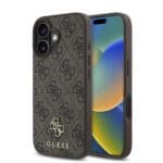 Guess PU 4G Small Metal Logo MagSafe Brown iPhone 16 Tok