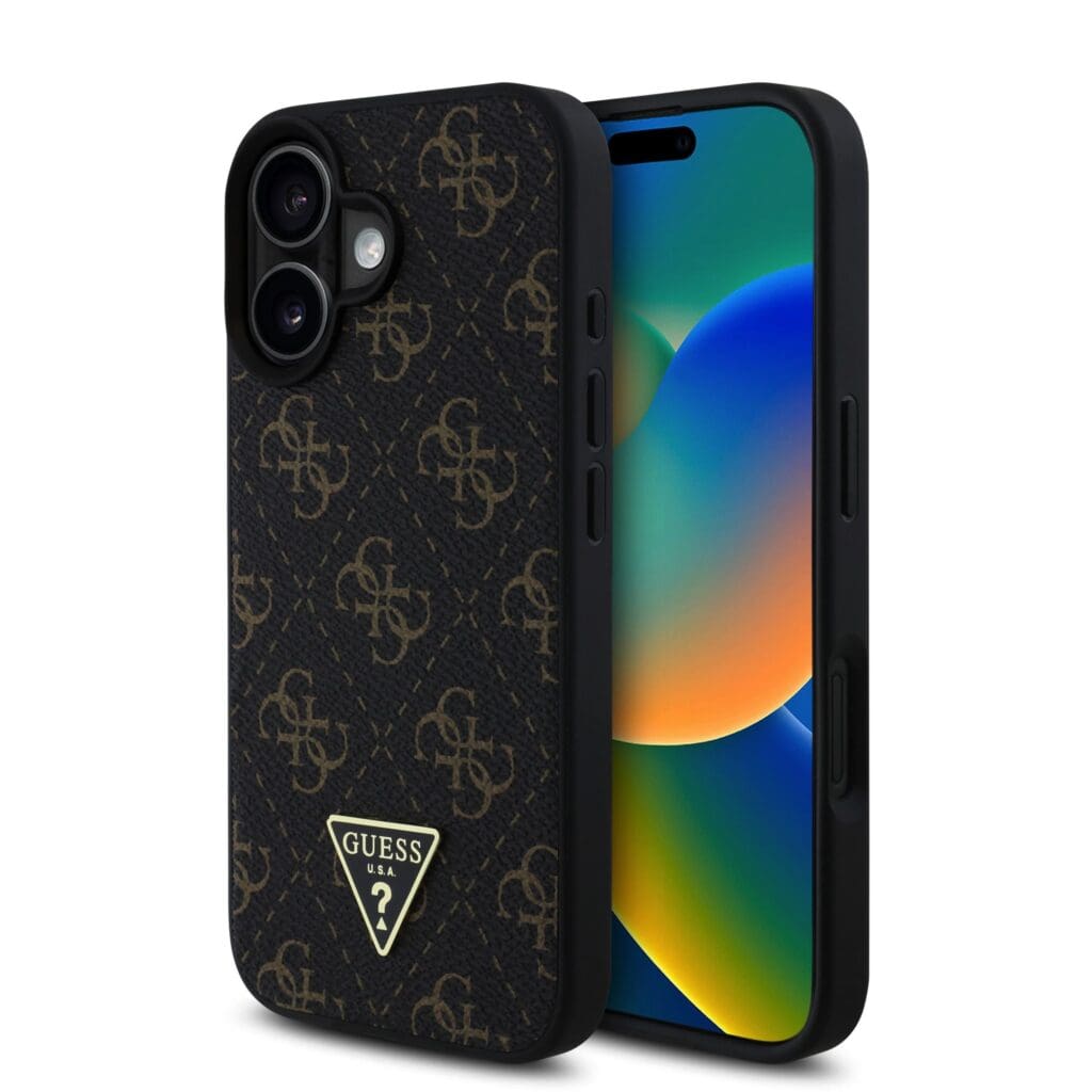 Guess PU Leather 4G Triangle Metal Logo Black iPhone 16 Tok