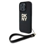 DKNY PU Leather Stack Logo Wrist Strap Black iPhone 16 Pro Max Tok