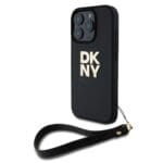 DKNY PU Leather Stack Logo Wrist Strap Black iPhone 16 Pro Tok