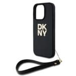 DKNY PU Leather Stack Logo Wrist Strap Black iPhone 16 Pro Tok