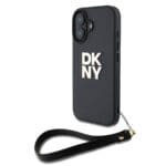 DKNY PU Leather Stack Logo Wrist Strap Black iPhone 16 Tok