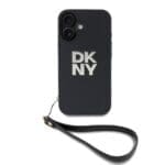 DKNY PU Leather Stack Logo Wrist Strap Black iPhone 16 Tok