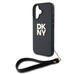 DKNY PU Leather Stack Logo Wrist Strap Black iPhone 16 Tok