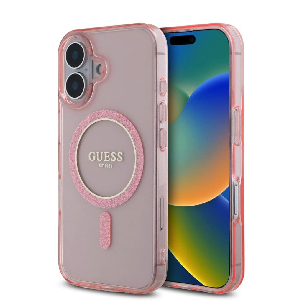 Guess IML Glitter Ring MagSafe Pink iPhone 16 Tok