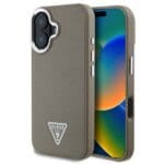 Guess PU Grained Triangle Logo Brown iPhone 16 Tok