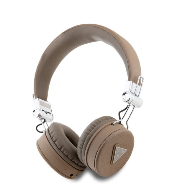 Guess PU Grained Triangle Logo ENC Wireless Headphones Brown