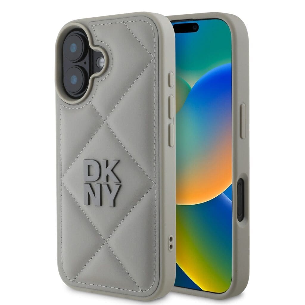 DKNY PU Leather Quilted Stack Logo Grey iPhone 16 Plus Tok