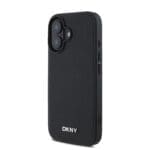 DKNY PU Leather Silver Metal Logo MagSafe Black iPhone 16 Plus Tok