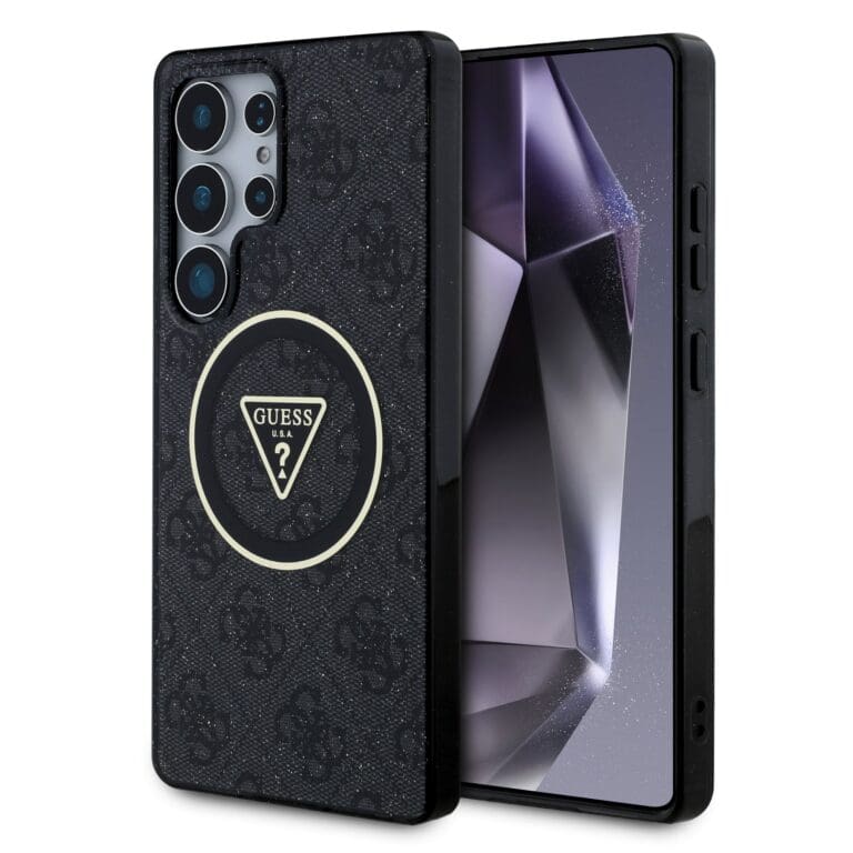 Guess IML 4G Glitter and Triangle Logo MagSafe Black Samsung Galaxy S25 Ultra Tok
