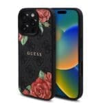 Guess PU Leather 4G Roses MagSafe Black iPhone 16 Pro Max Tok