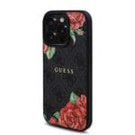 Guess PU Leather 4G Roses MagSafe Black iPhone 16 Pro Tok
