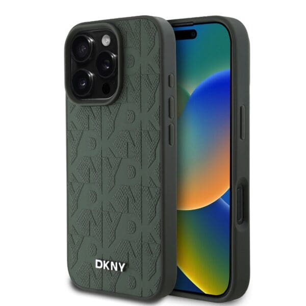 DKNY PU Leather Grid Pattern MagSafe Green iPhone 16 Pro Max Tok