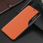 Eco Leather View Case Elegant Bookcase Type Case With Kickstand For Orange iPhone 13 Pro Max Tok