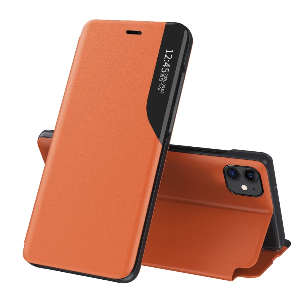 Eco Leather View Case Elegant Bookcase Type Case With Kickstand For Orange iPhone 13 Tok