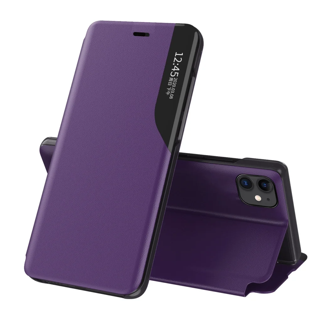 Eco Leather View Case Elegant Bookcase Type Case With Kickstand For Purple iPhone 13 Tok