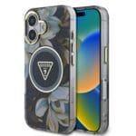 Guess IML Glitter Magnolia and Triangle Logo MagSafe Black iPhone 16 Tok