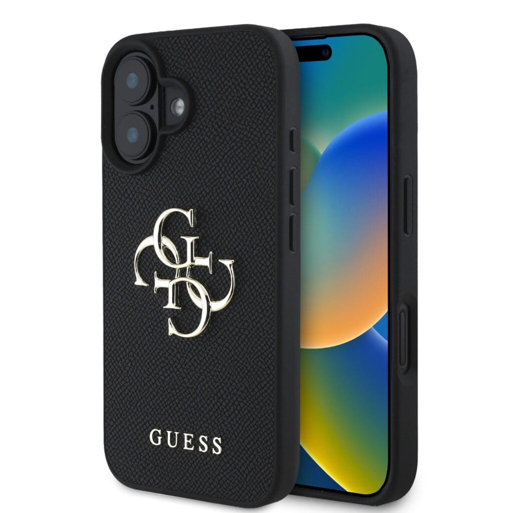 Guess PU Grained 4G Metal Logo Black iPhone 16 Tok