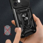 Hybrid Armor Camshield Armored Case With Camera Cover And Stand Black iPhone 16 Plus Tok