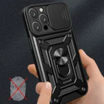 Hybrid Armor Camshield Armored Case With Camera Cover And Stand Black iPhone 16 Pro Max Tok