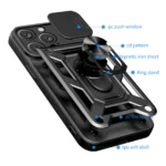 Hybrid Armor Camshield Armored Case With Camera Cover And Stand Black iPhone 16 Pro Max Tok