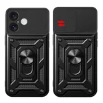 Hybrid Armor Camshield Armored Case With Camera Cover And Stand Black iPhone 16 Tok
