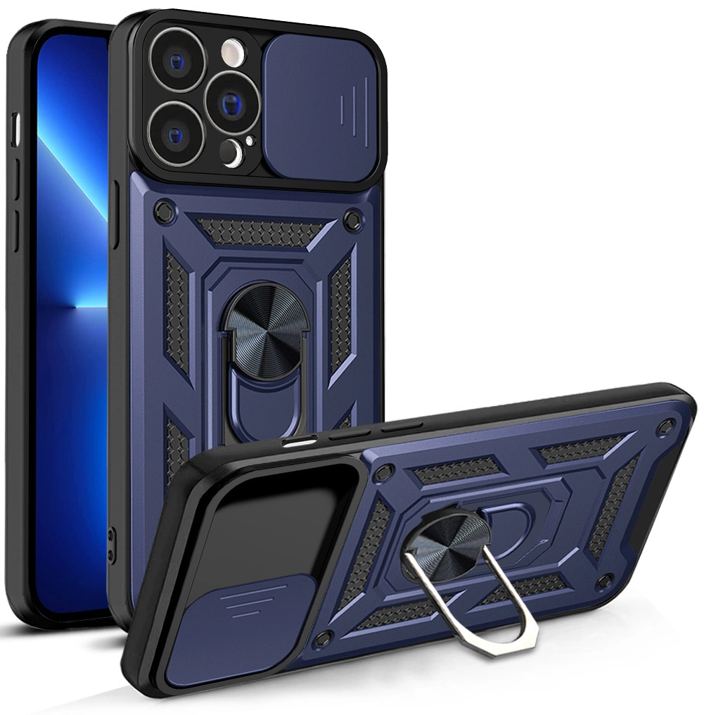 Hybrid Armor Camshield Case For Armored Case With Camera Cover Blue iPhone 13 Pro Max Tok