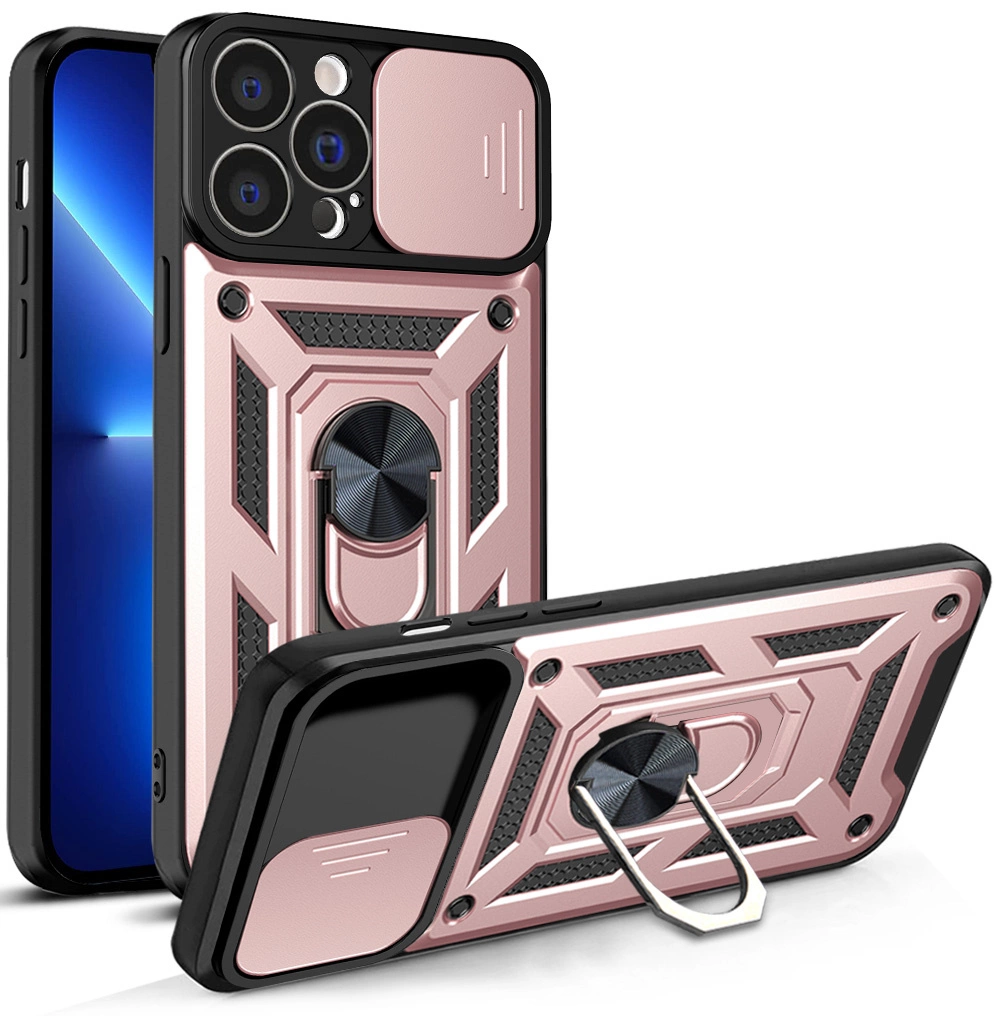 Hybrid Armor Camshield Case For Armored Case With Camera Cover Pink iPhone 13 Pro Max Tok