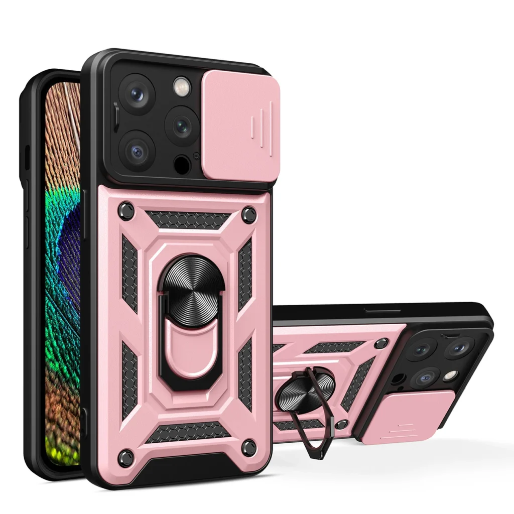 Hybrid Armor Camshield Case For Armored Case With Camera Cover Pink iPhone 14 Pro Tok
