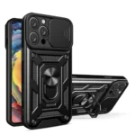 Hybrid Armor Camshield Case With Camera Cover And Stand Black iPhone 16 Pro Tok