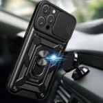 Hybrid Armor Camshield Case With Camera Cover And Stand Black iPhone 16 Pro Tok