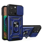 Hybrid Armor Camshield Case With Kickstand And Camera Cover - Blue iPhone 15 Pro Tok