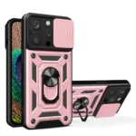 Hybrid Armor Camshield Case With Stand And Camera Cover For - Pink iPhone 15 Pro Tok