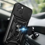 Hybrid Armor Camshield Case With Stand And Camera Cover For Plus - Black iPhone 15 Plus Tok