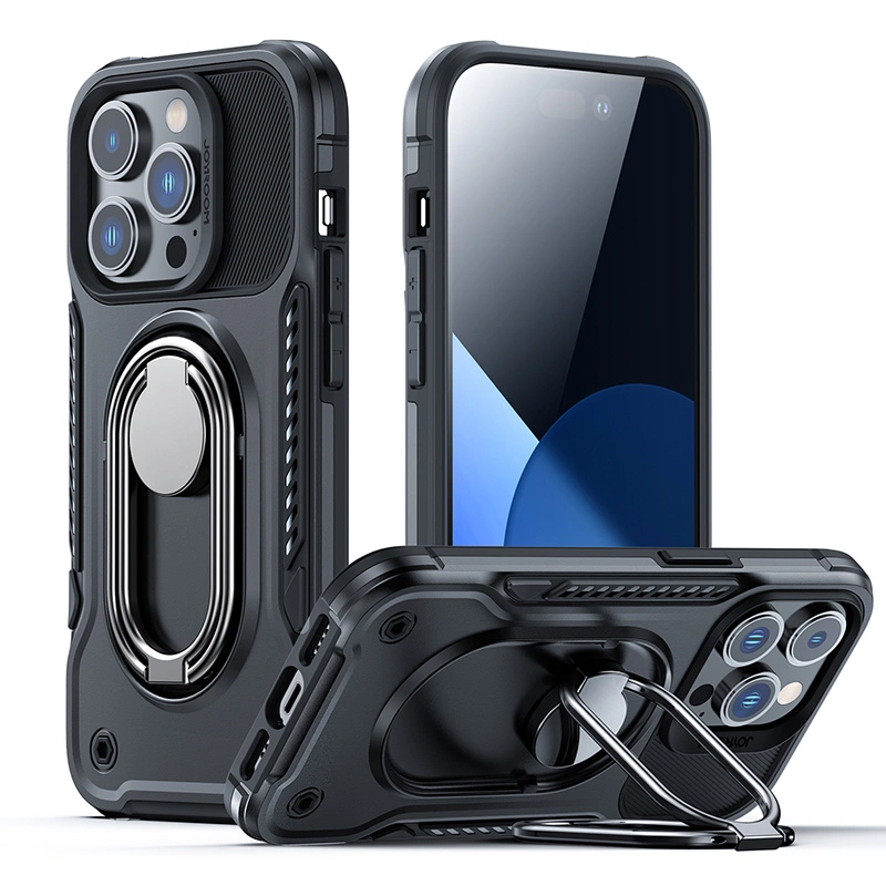 Joyroom Dual Hinge Case For Armored Case With A Stand And A Ring Holder Black iPhone 14 Pro Tok