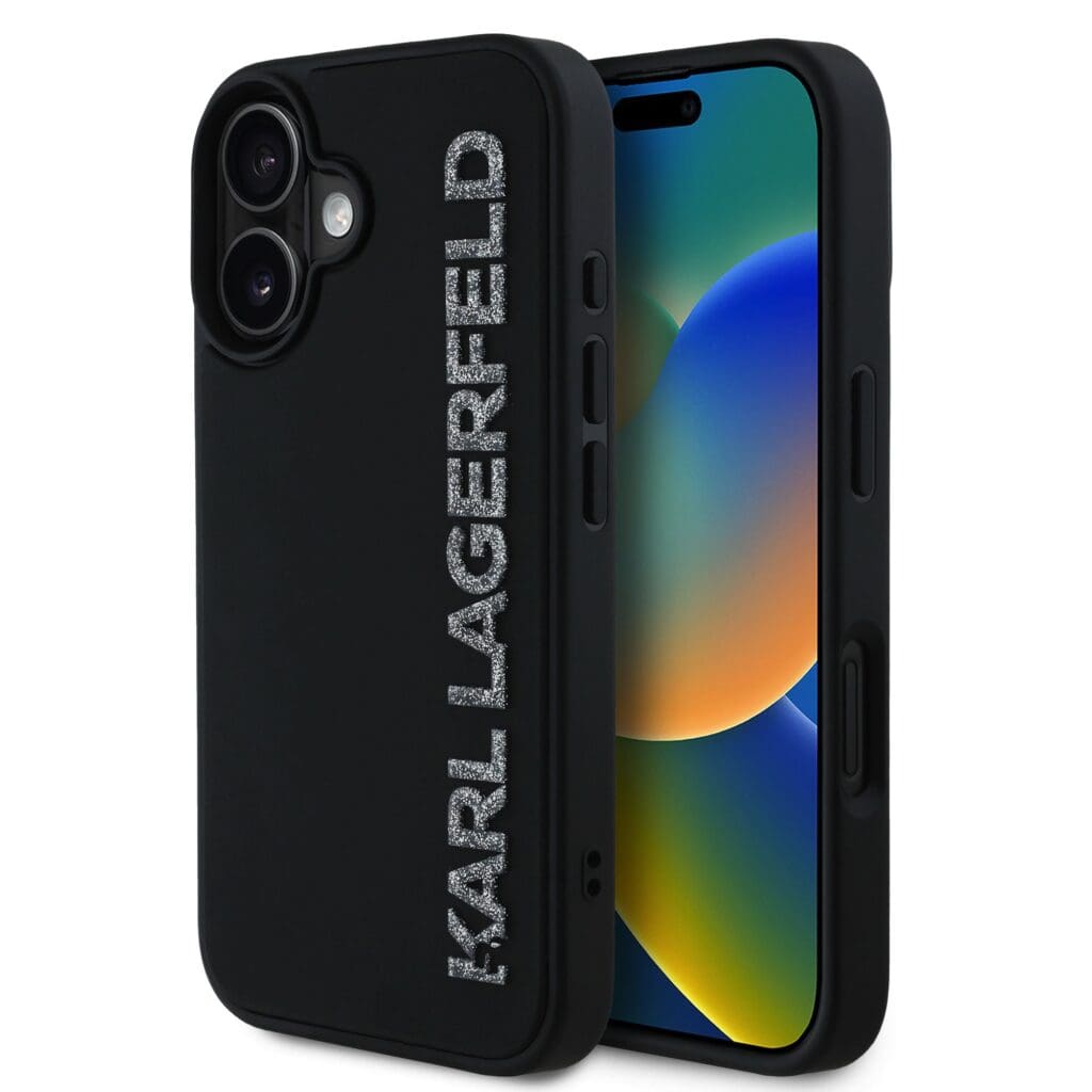 Karl Lagerfeld 3D Rubber Glitter Logo Black iPhone 16 Tok