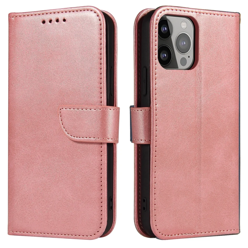 Magnet Case Elegant Bookcase Type Case With Kickstand For Pink iPhone 13 Pro Max Tok