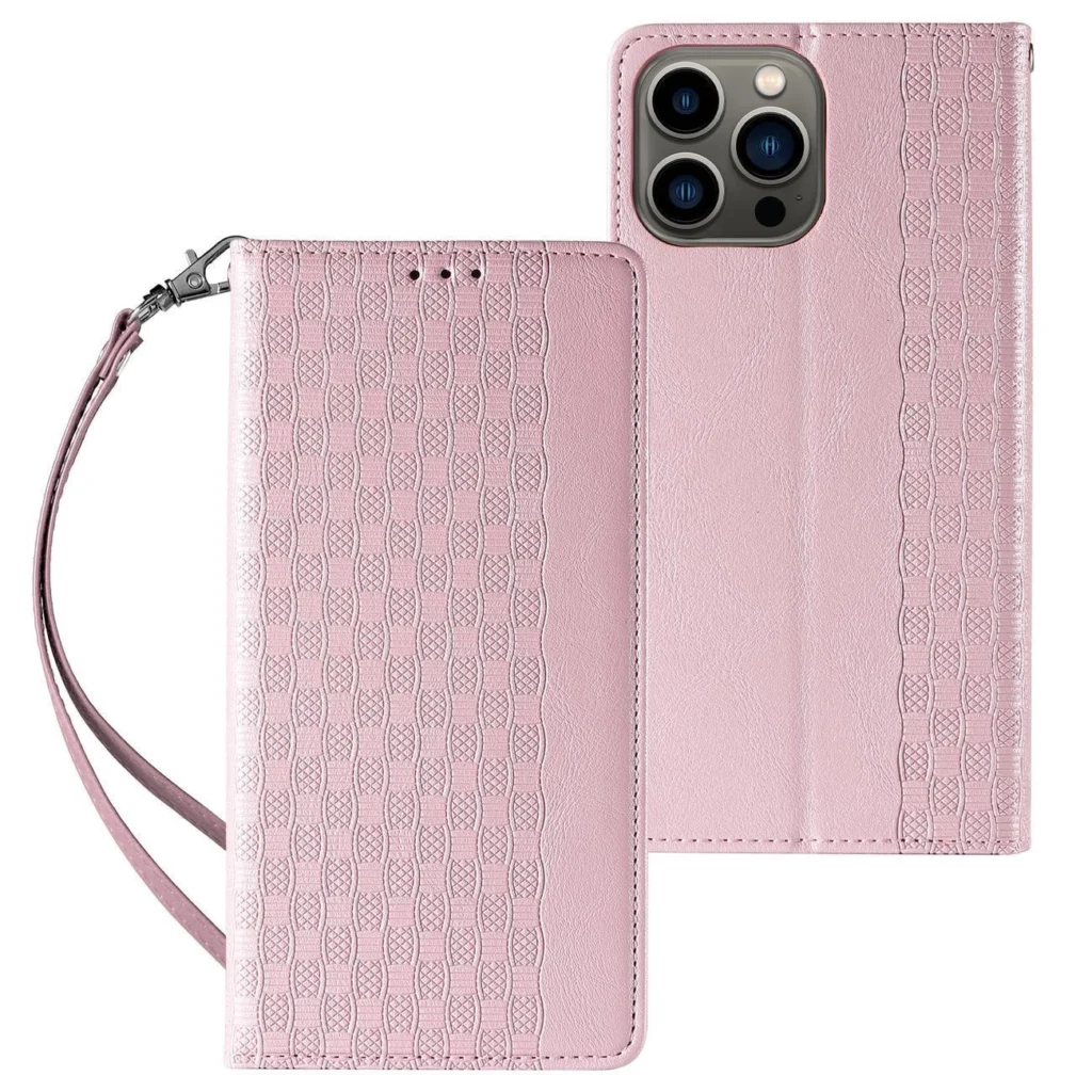 Magnet Strap Case Case For Flip Wallet Mini Lanyard Stand Pink iPhone 14 Pro Tok