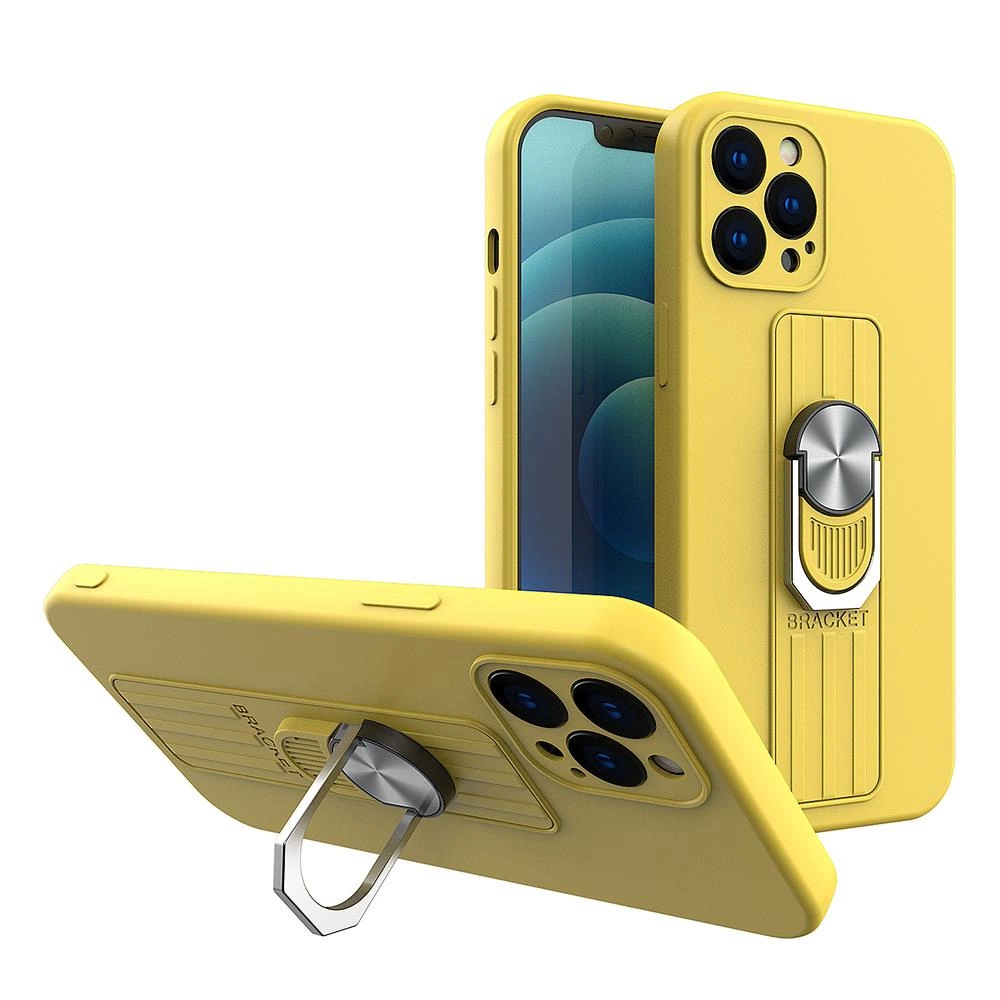 Ring Case Silicone Case With Finger Grip And Stand For Yellow iPhone 13 Mini Tok