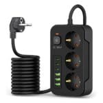 Tech-Protect Pc3X6 Power Socket 3 Usb & 3 Type-C & 3 Socket 200Cm Black