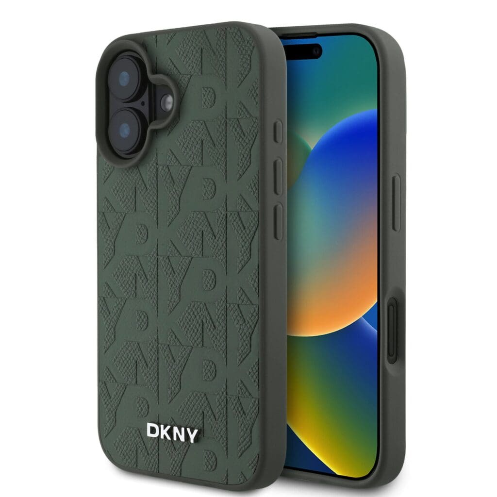 DKNY PU Leather Grid Pattern MagSafe Green iPhone 16 Tok