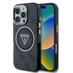 Guess IML 4G Glitter and Triangle Logo MagSafe Black iPhone 16 Pro Max Tok