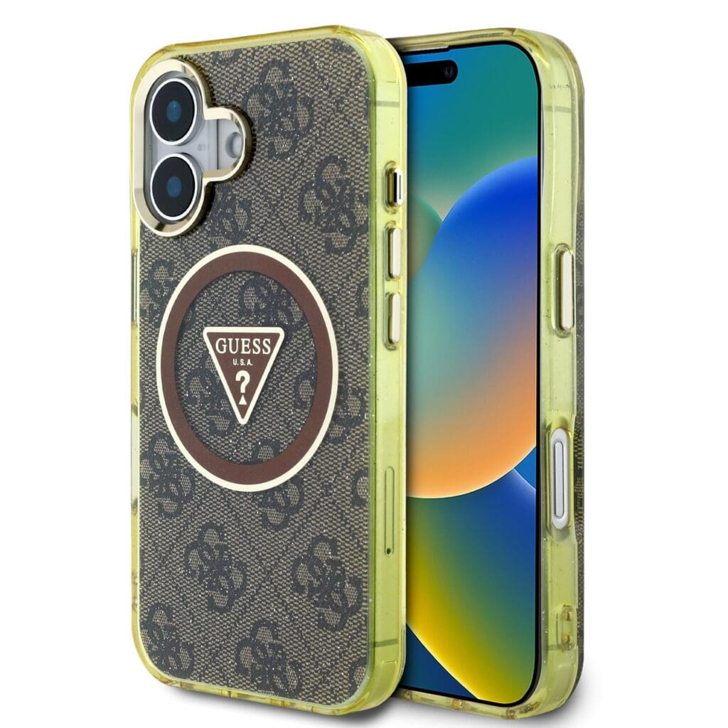 Guess IML 4G Glitter and Triangle Logo MagSafe Brown iPhone 16 Tok