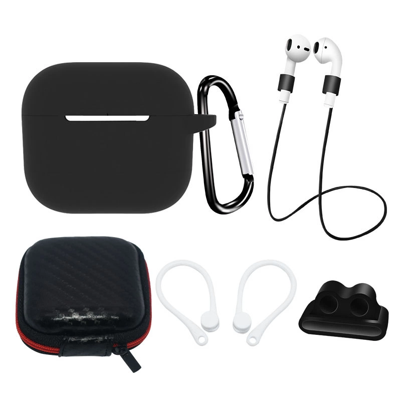 Silicone Set Case/Ear Hook/Neck Strap/Watch Strap Holder/Carabiner Clasp Black AirPods 3 Tok
