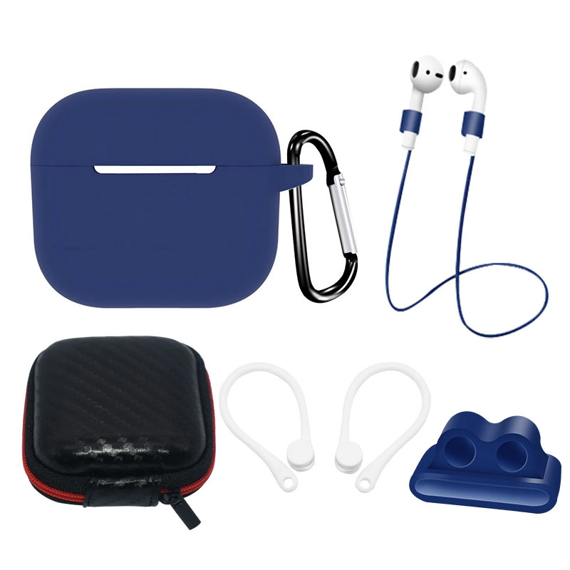 Silicone Set Case/Ear Hook/Neck Strap/Watch Strap Holder/Carabiner Clasp Blue AirPods 3 Tok