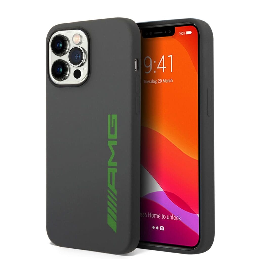 AMG Liquid Silicone Green Logo Grey iPhone 14 Pro Max Tok