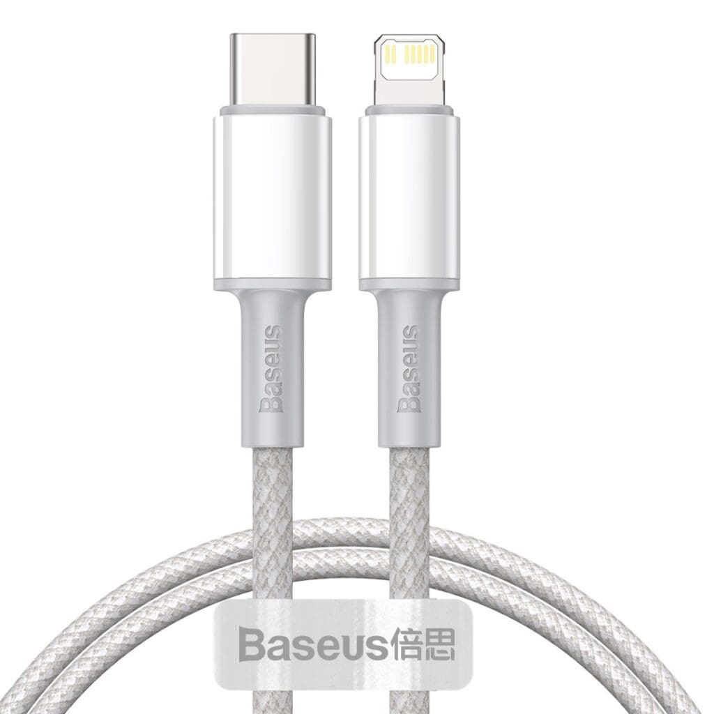 Baseus High Density Braided Series Fast Charging Data Cable USB-C Lighting 20W 1m White
