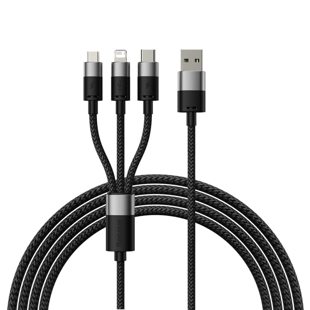 Baseus StarSpeed 3v1 Fast Charging Data Cable USB-A USB-C/Lighting/MicroUSB 20W 3.5A 1.2m Black