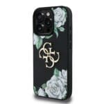 Guess PU Grained Roses 4G Metal Logo Black iPhone 16 Pro Tok