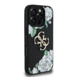 Guess PU Grained Roses 4G Metal Logo Black iPhone 16 Pro Tok